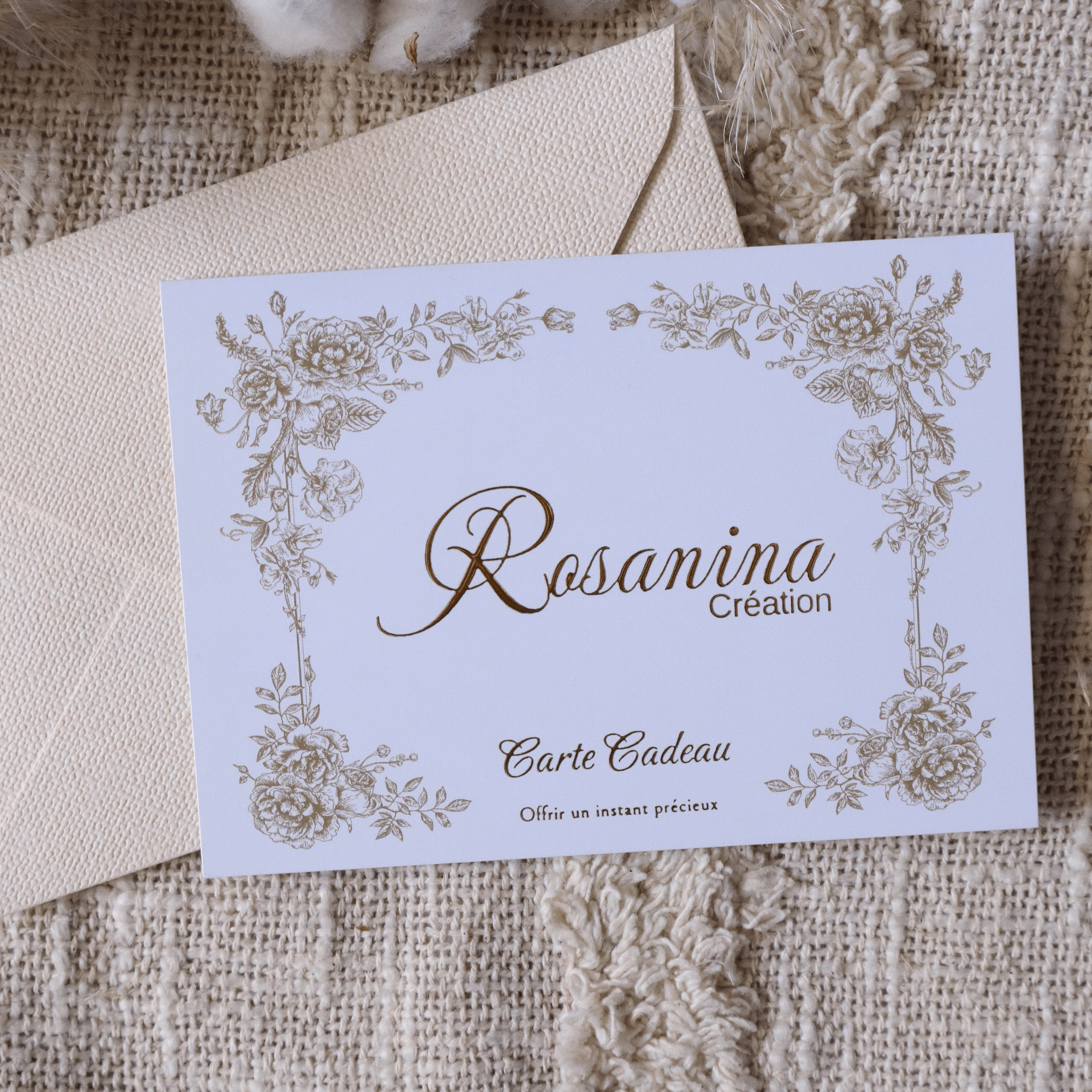 Carte cadeau papier – Présentation élégante avec enveloppe - cadeau naissance prêt à offrir - Rosanina Création
